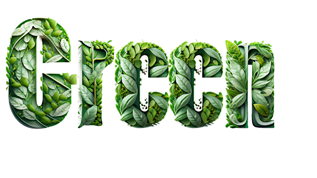 leaves in green text