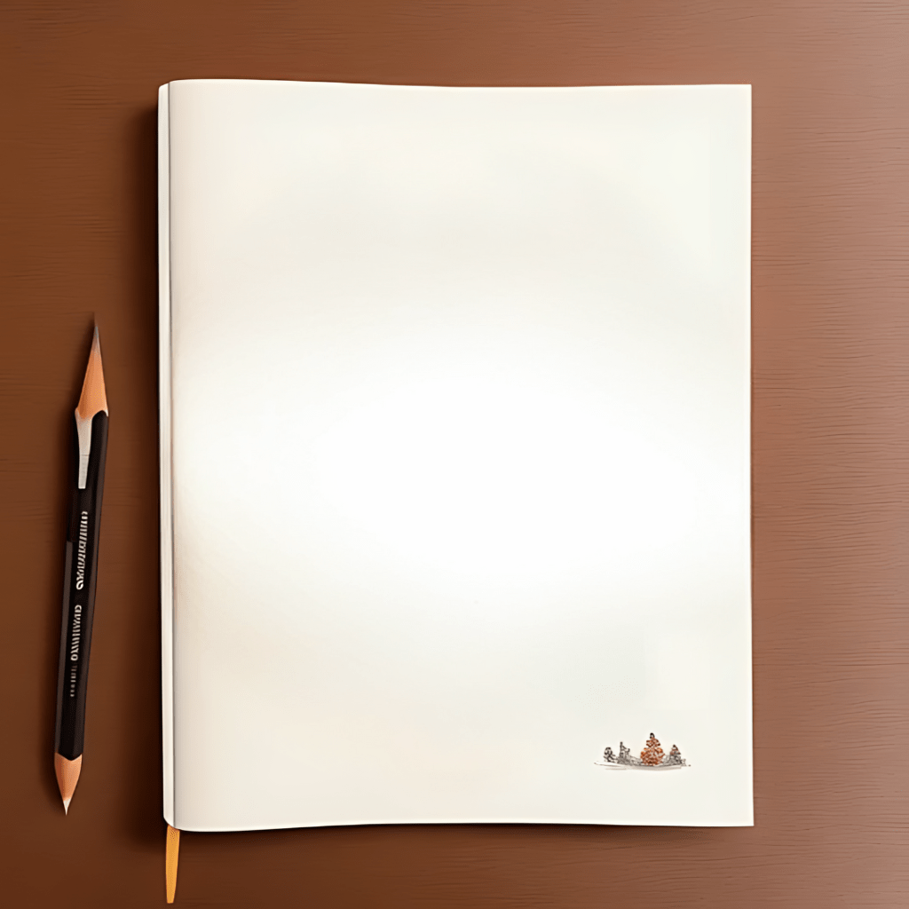 an open notebook and pencil on a brown background
