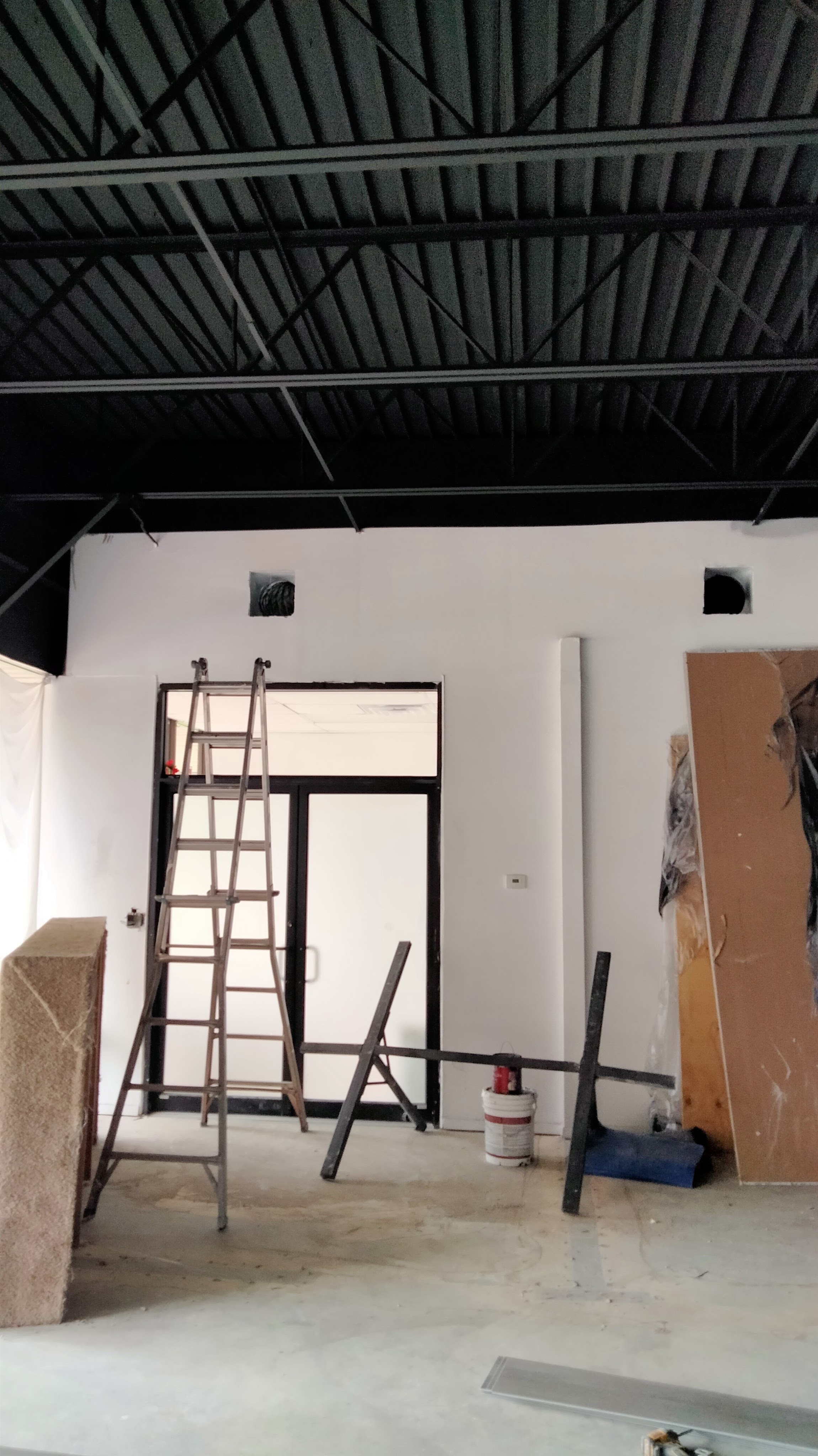 latest interior painting project, walls in white, ceilings in all black side a