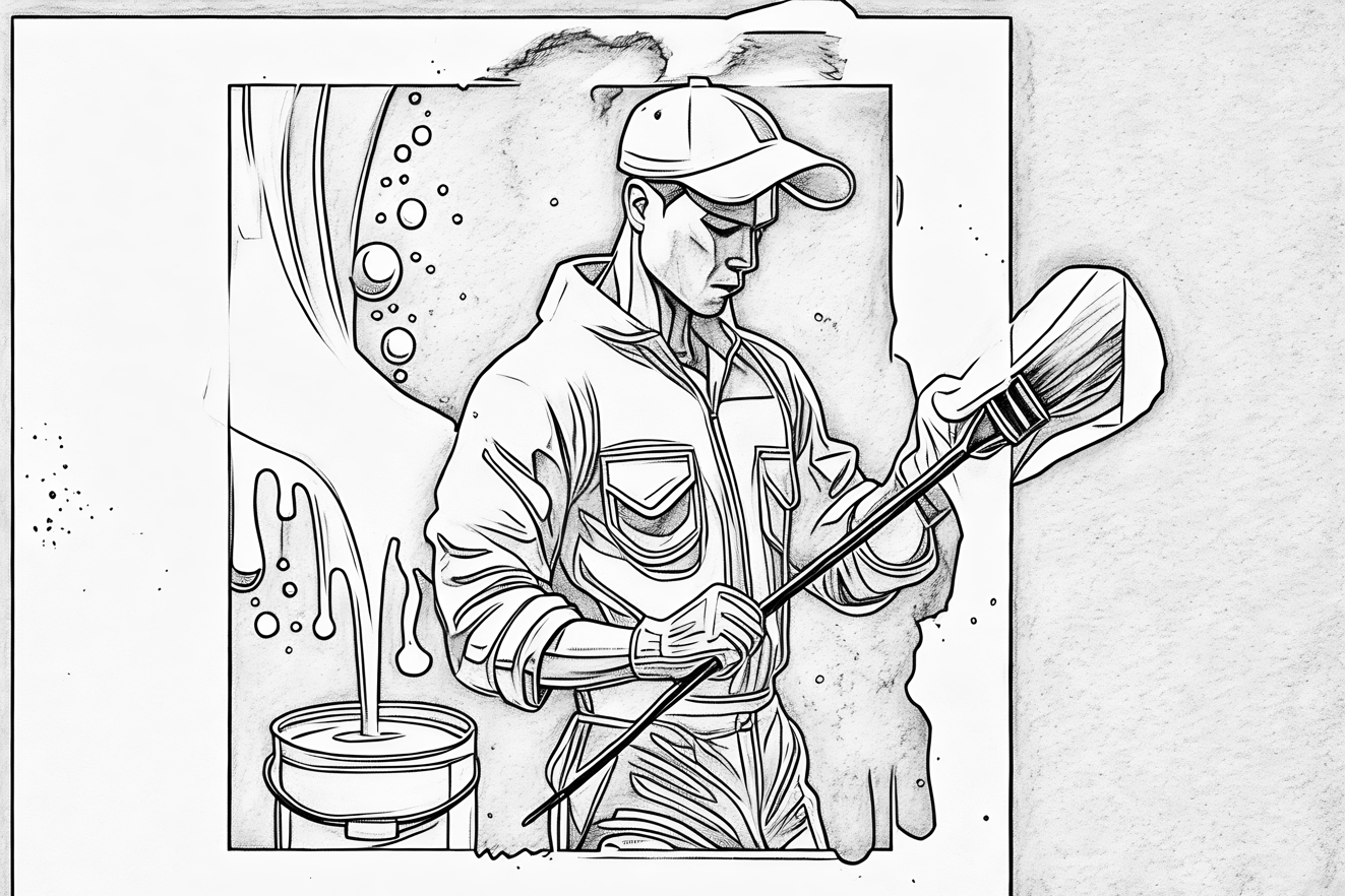 line art digital sketch drawing of a painter holding a brush