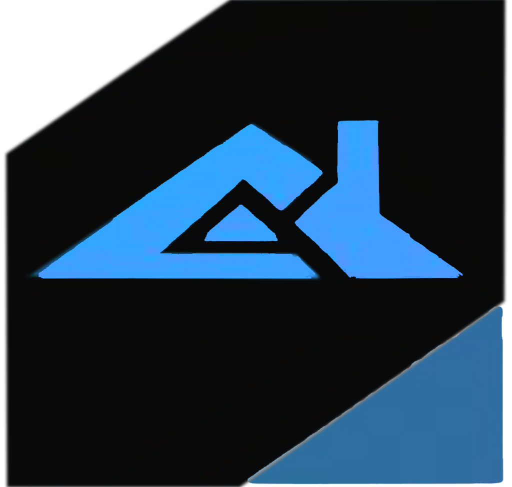 delta house logo in black and blue geometric shapes