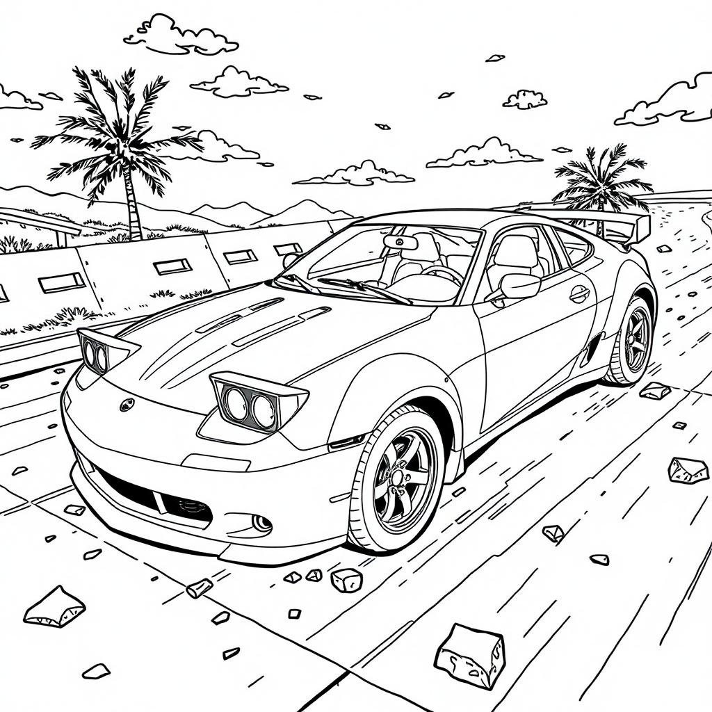 Vintage Race Car Beach Coloring&nbsp;Pages